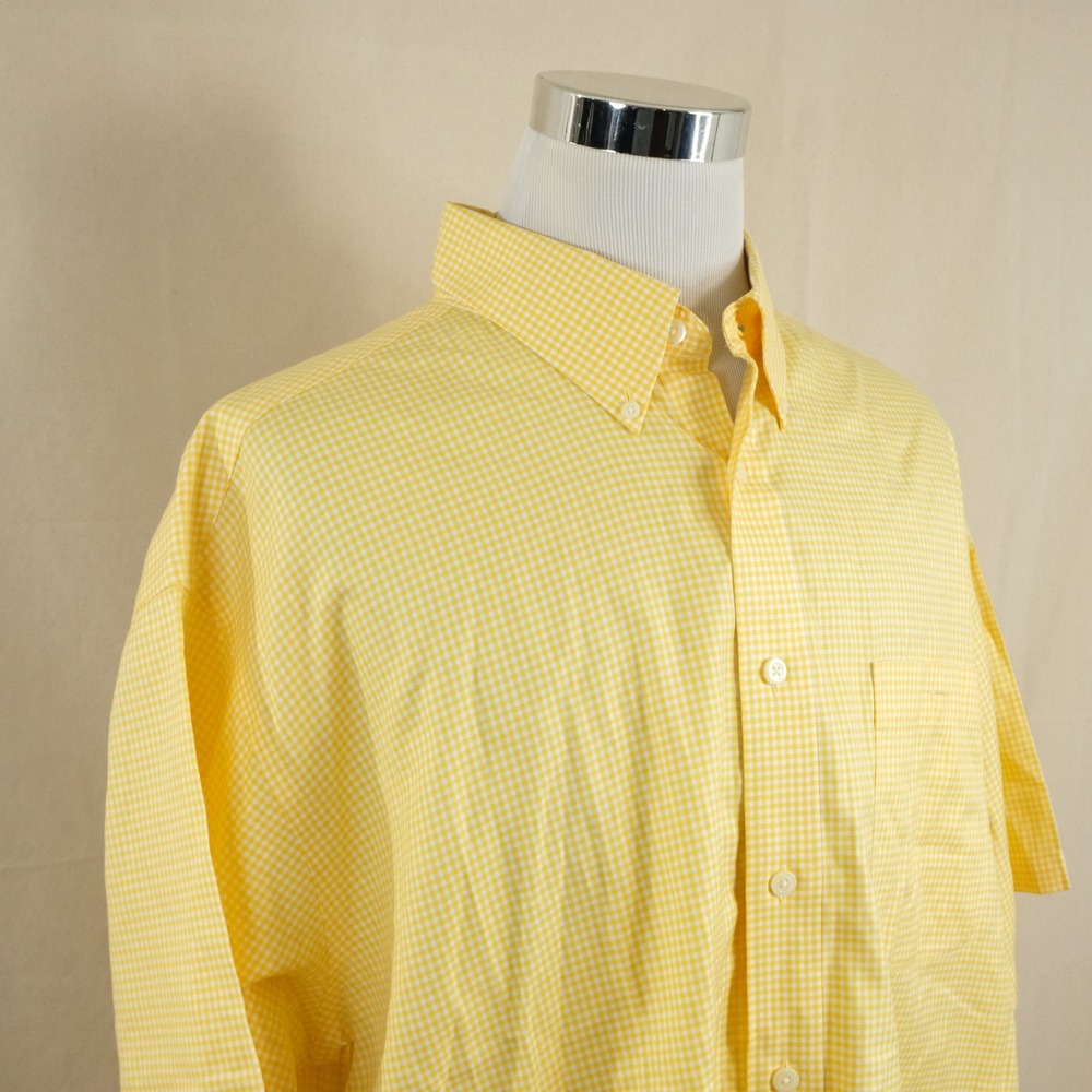 Orvis XXL Regular Fit Button Down Shirt Yellow Gingham Cotton Short Sleeve Mens